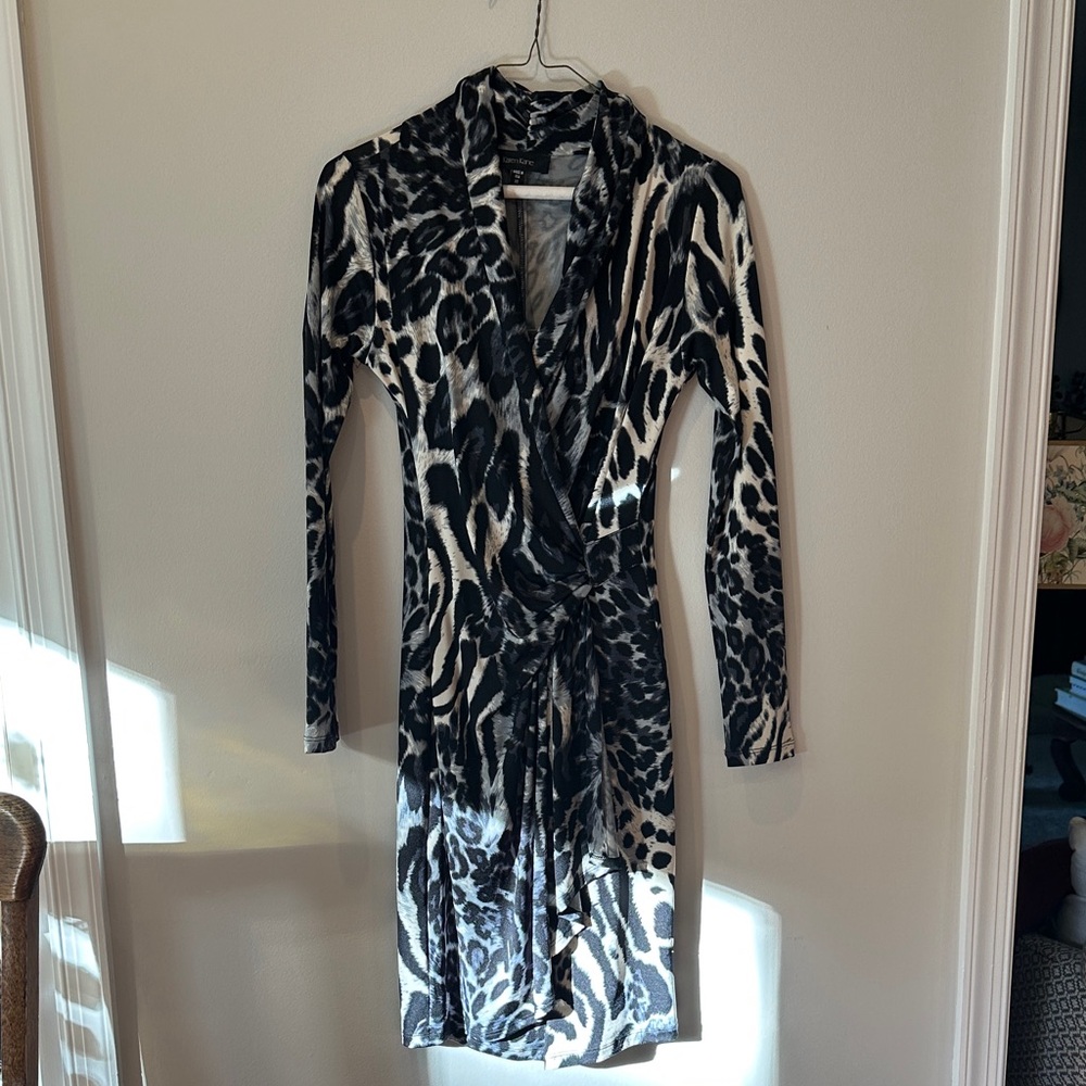 Karen Kane Black and White Animal Print Long Sleeve Dress